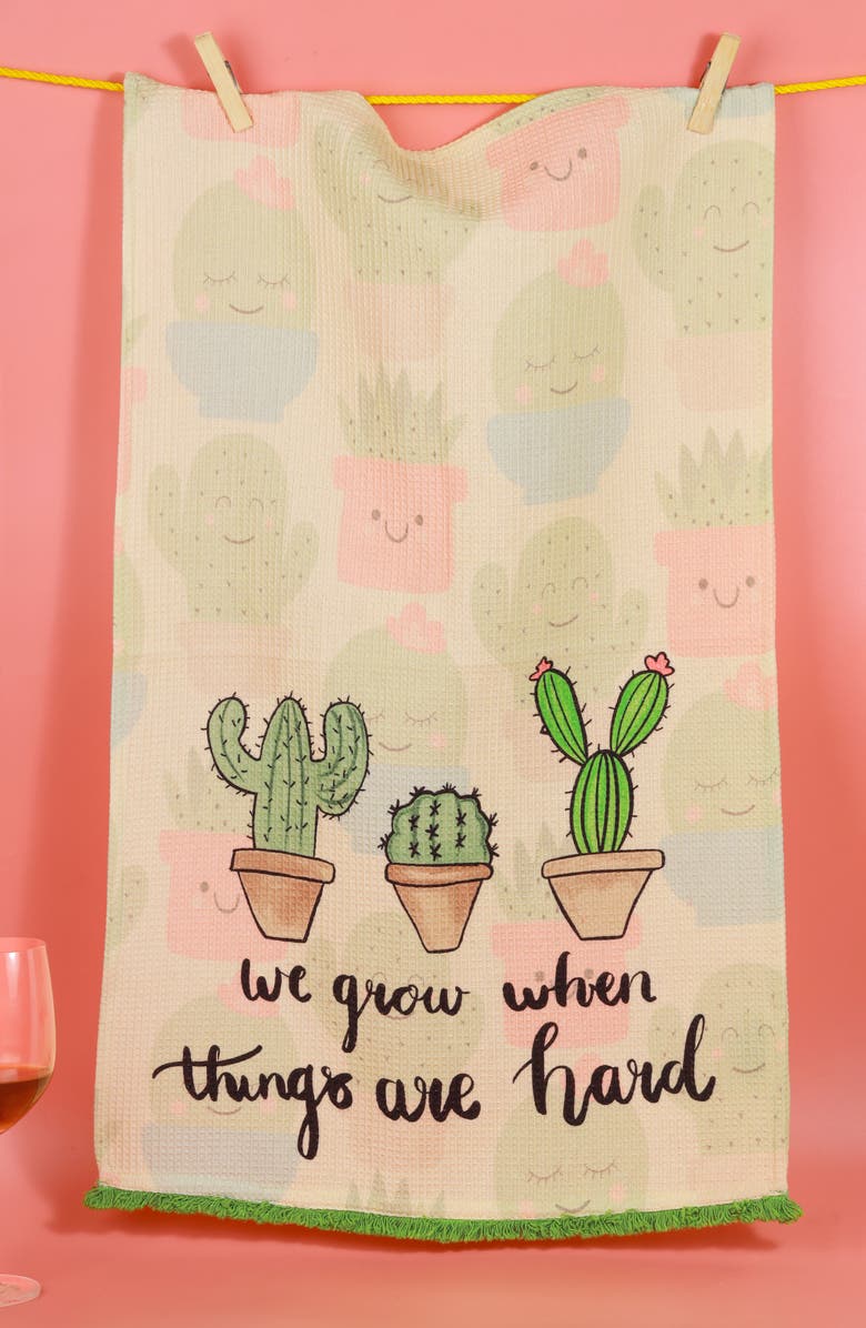 Tiramisu We Grow Cactus Set of 3 Kitchen Towels, Alternate, color, Sage Green/ Terracotta