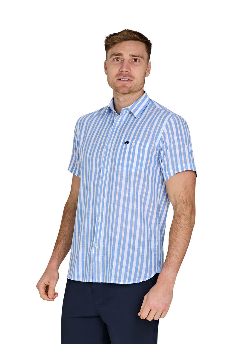 Short Sleeve Cotton Linen Look Shirt, Alternate, color, Mid Blue