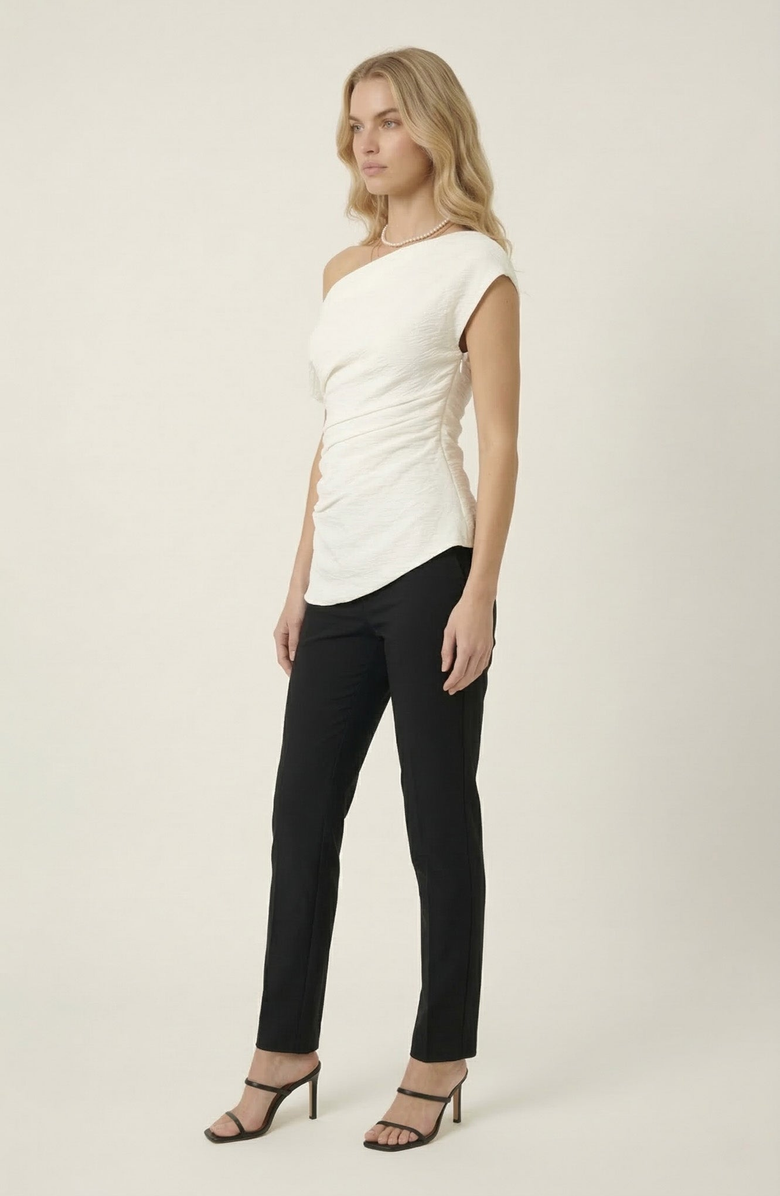 Modenaire Asymmetric One Shoulder Draped Top, Alternate, color, Off White