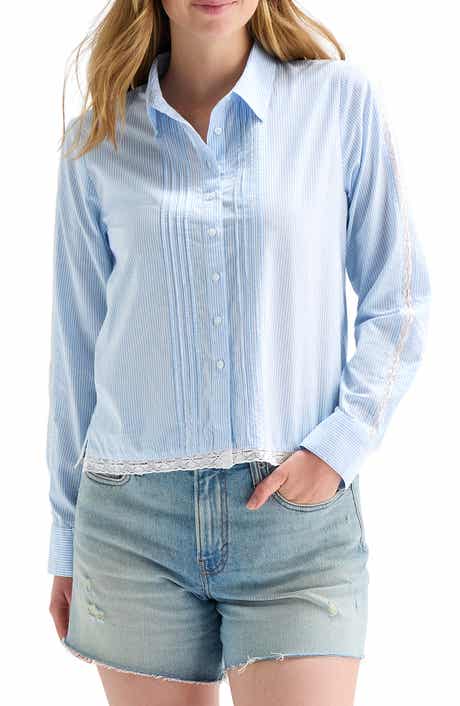 Lucky Brand Stripe Lace Trim Button-Up Shirt