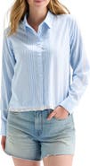 Lucky Brand Stripe Lace Trim Button-Up Shirt