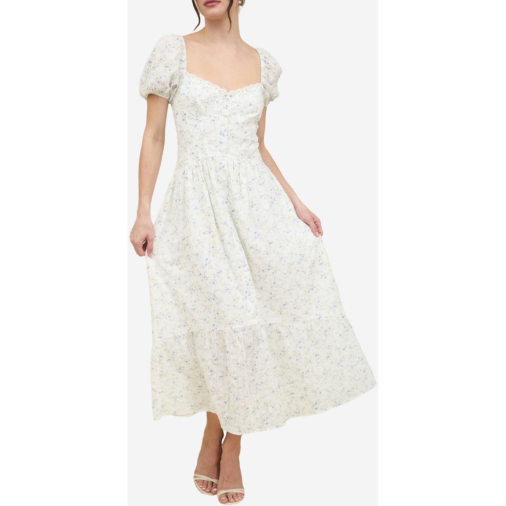 Shop Blu Pepper Floral Sweetheart Short Sleeve A-line Maxi Dress In Blue Multi