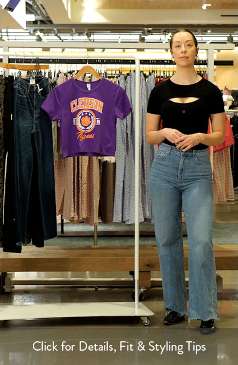 Women's ZooZatz Purple Clemson Tigers Core Laurels Cropped T-Shirt, sales video thumbnail