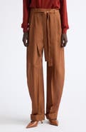 FERRAGAMO Belted Pleated Barrel Leg Virgin Wool Trousers