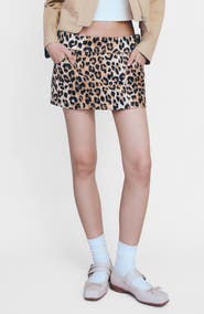 MANGO Leopard Print Denim Miniskirt