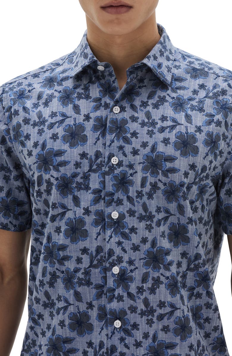 Robert Barakett Alberta Floral Short Sleeve Cotton Button-Up Shirt, Alternate, color, 