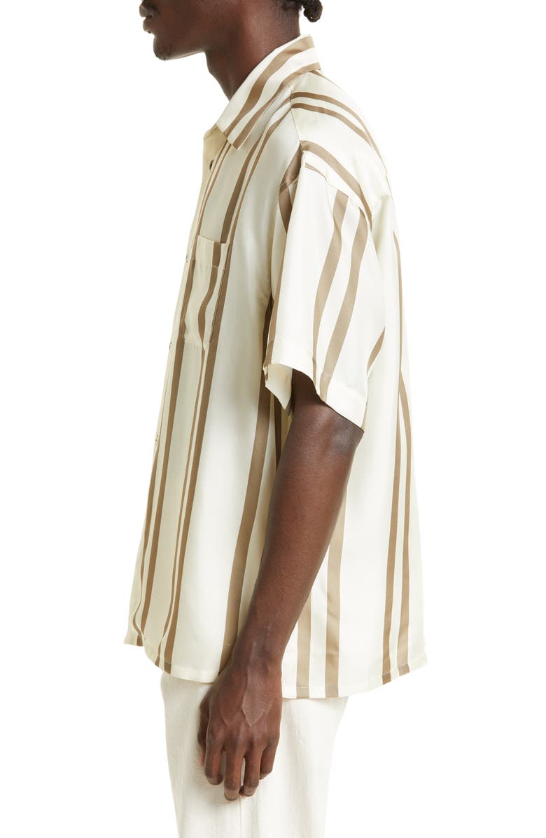John Elliott Stripe Short Sleeve Silk Button-Up Shirt, Alternate, color,