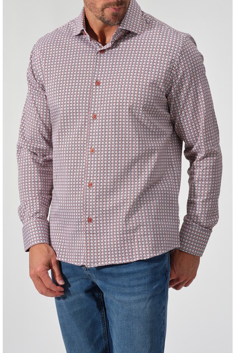Geometric Stretch Button-Down Shirt, Main, color, BURGUNDY