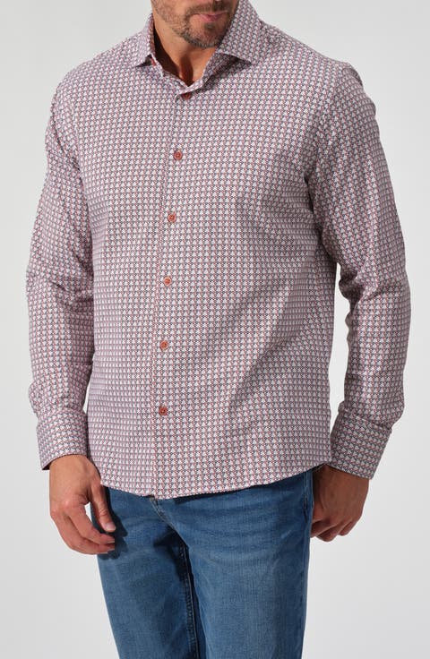 Geometric Stretch Button-Down Shirt