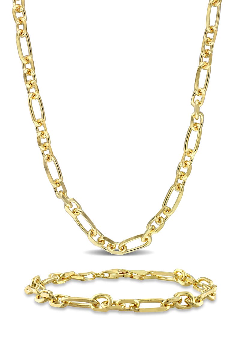 6mm Figaro Chain Necklace & Bracelet Set, Main, color, YELLOW GOLD