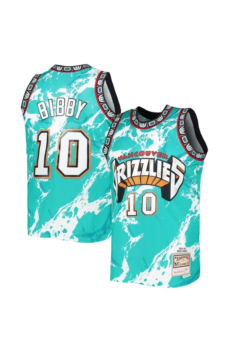 Mitchell & Ness Men's Mitchell & Ness Mike Bibby Turquoise Vancouver Grizzlies 1998-99 Hardwood Classics Marble Swingman Jersey, Main, color, 