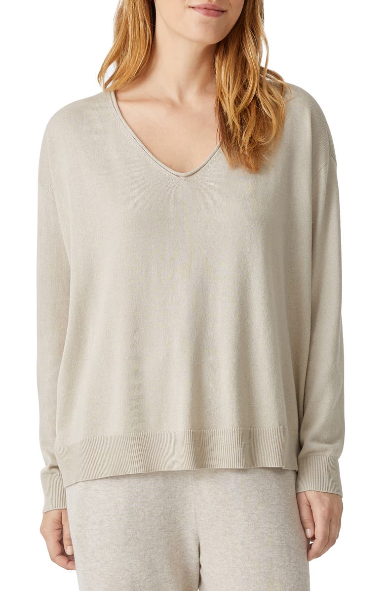 Eileen Fisher V-Neck Cotton & Tencel<sup>®</sup> Lyocell Blend Sweater, Main, color,