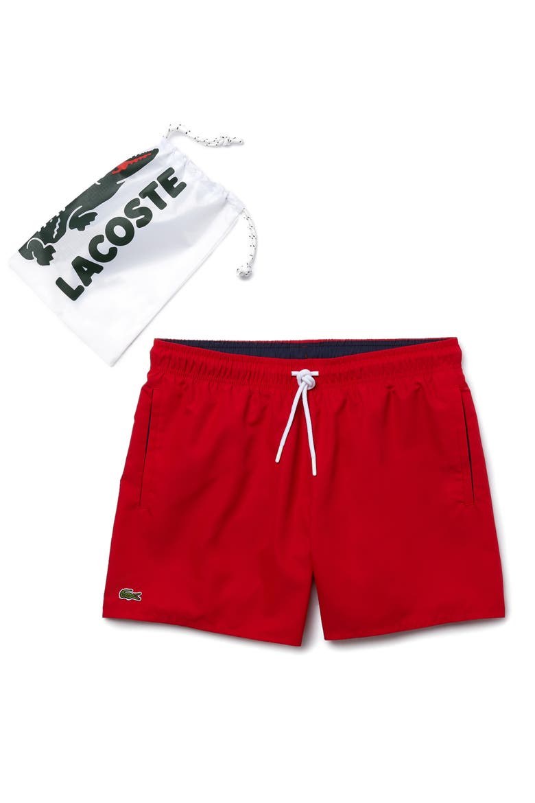Recycled Polyester Swim Trunks, Alternate, color, 528 RED/ NAVY BLUE