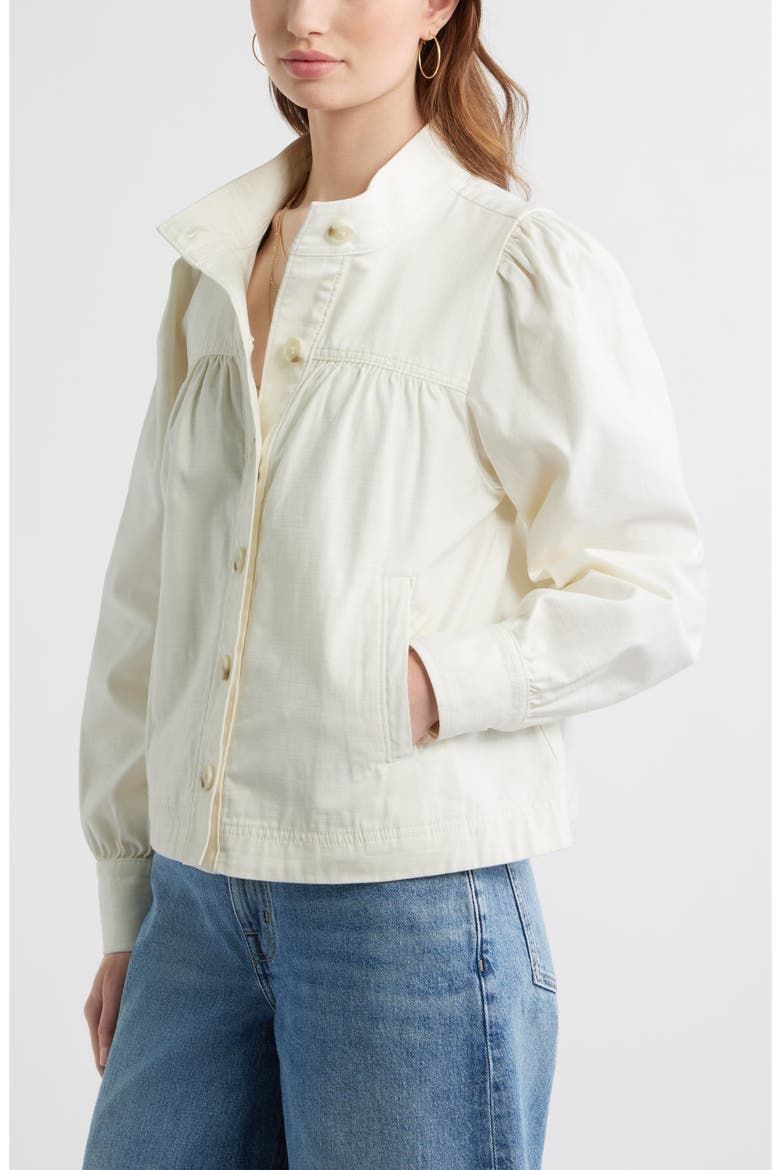 Gathered High Neck Denim Jacket, Alternate, color, ECRU
