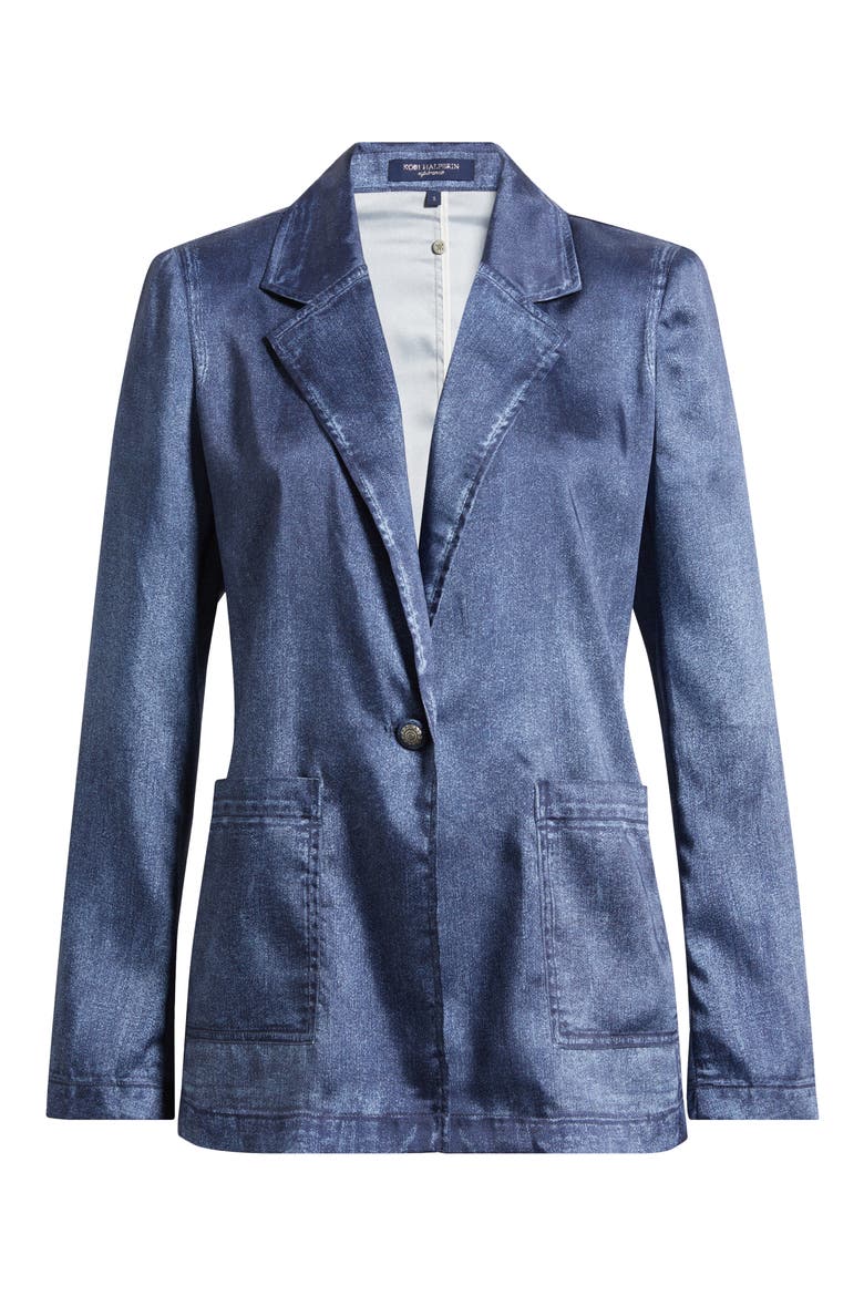 Veronica Denim Effect Satin Jacket, Alternate, color, DARK INDIGO