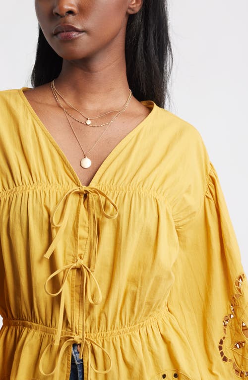 Treasure & Bond Long Sleeve Cotton Eyelet Top In Yellow