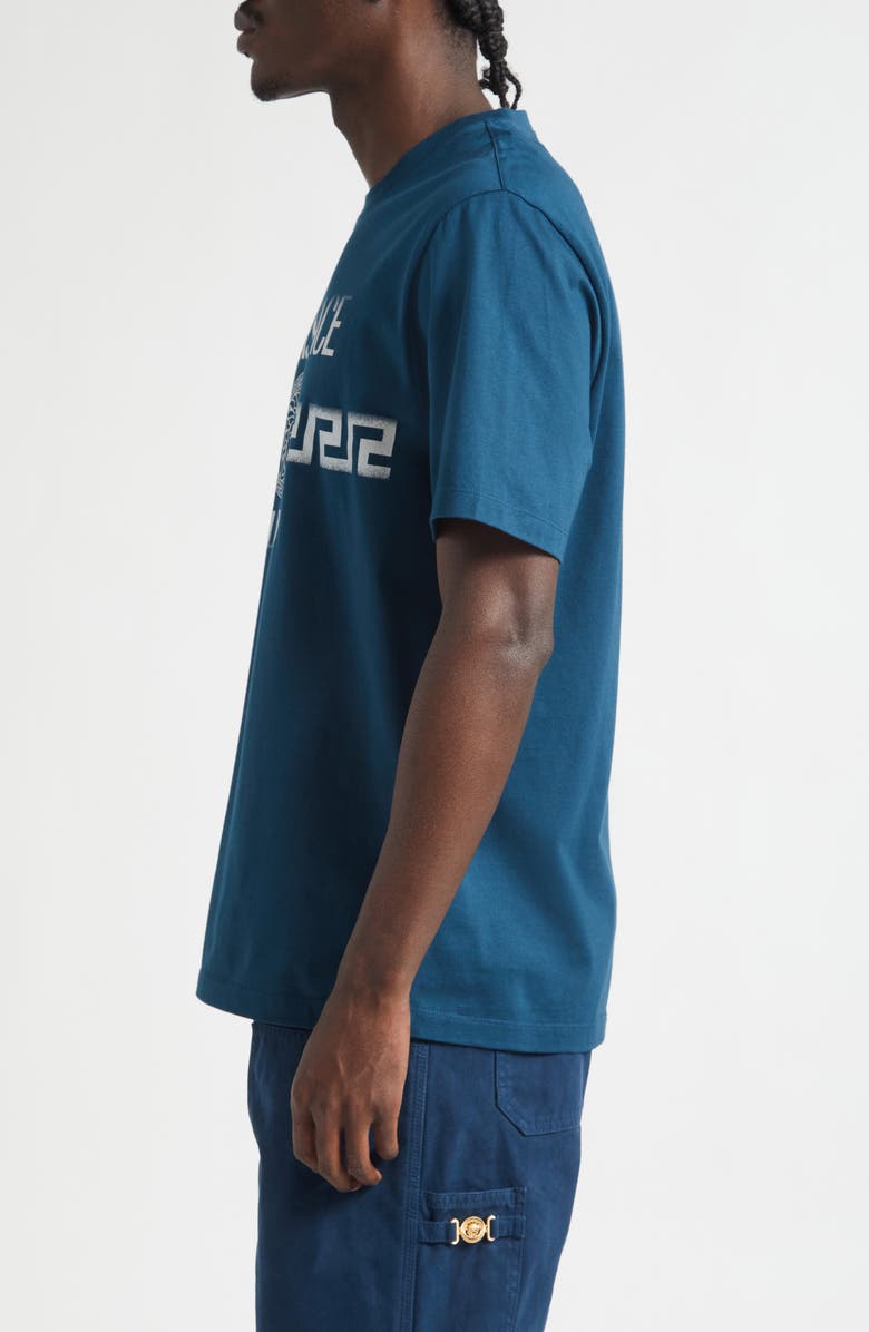 Versace Medusa Glitter Compact Cotton Jersey Graphic T-Shirt, Alternate, color, Petrol Blue