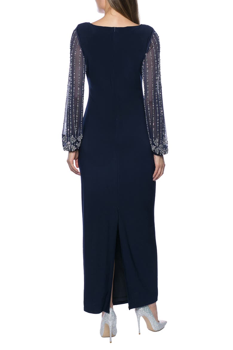 Beaded Long Sleeve Maxi Gown, Alternate, color, NAVY