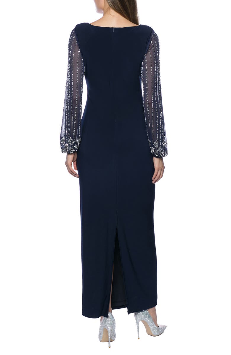Marina Beaded Long Sleeve Maxi Gown, Alternate, color, Navy