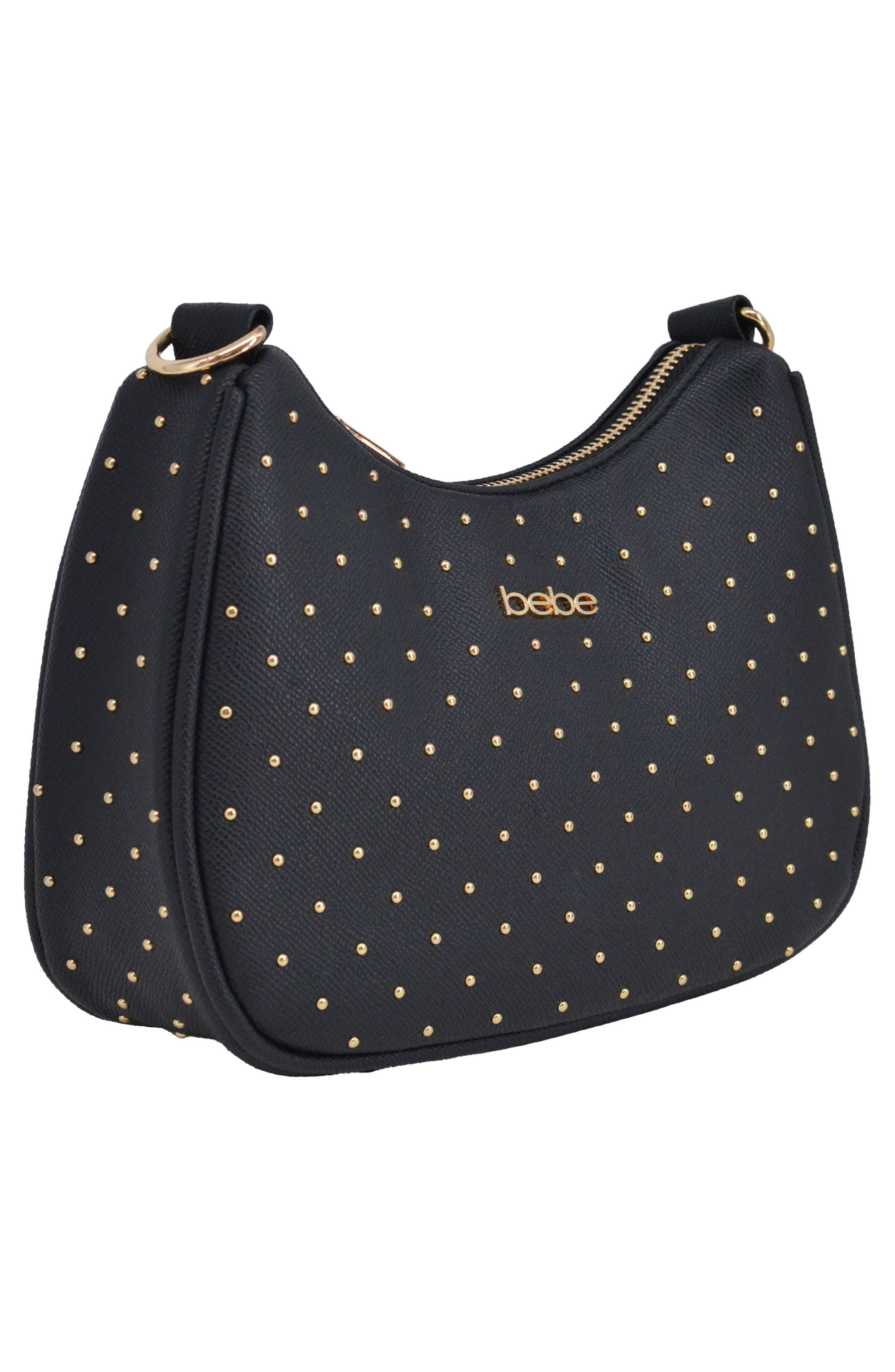 bebe Sagan Stud Crossbody Bag with Zip Pouch, Alternate, color, Black