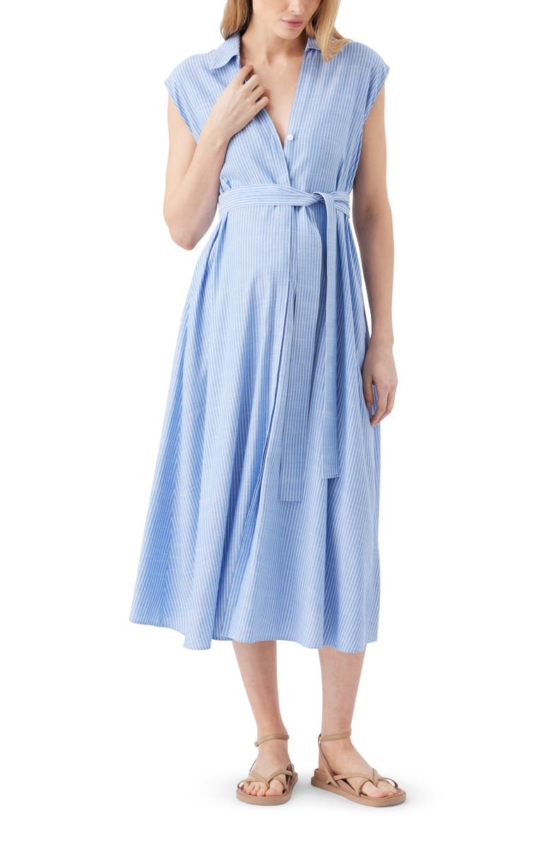 Ripe Maternity Abby Stripe Shirt Dress, Main, color, Blue / White
