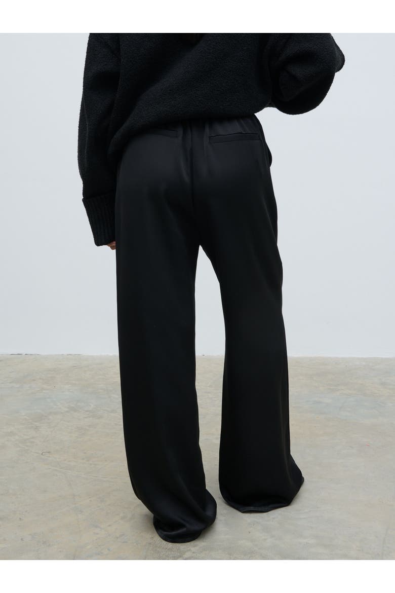 Breya Satin Drawstring Wide Leg Trouser, Alternate, color, Black