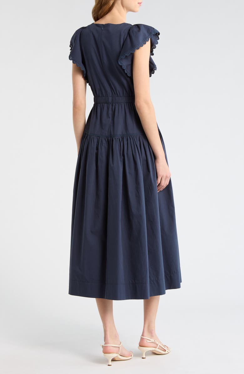 MOON RIVER Flutter Sleeve Midi Dress, Alternate, color, Navy