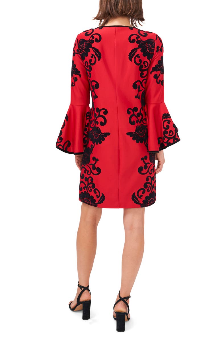 Chaus Floral Flocked Velvet Bell Sleeve Shift Dress, Alternate, color, 