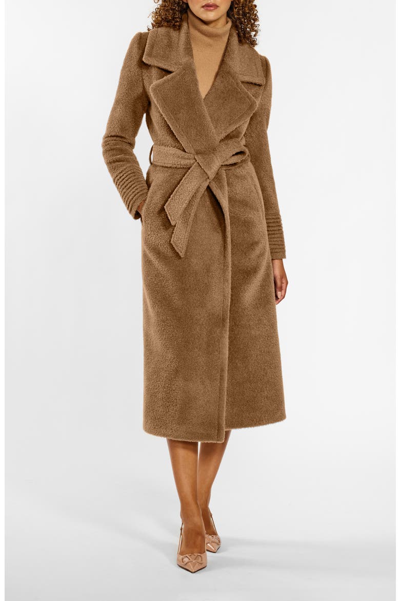 Bouclé Wool & Alpaca Blend Wrap Coat, Main, color, DARK CAMEL