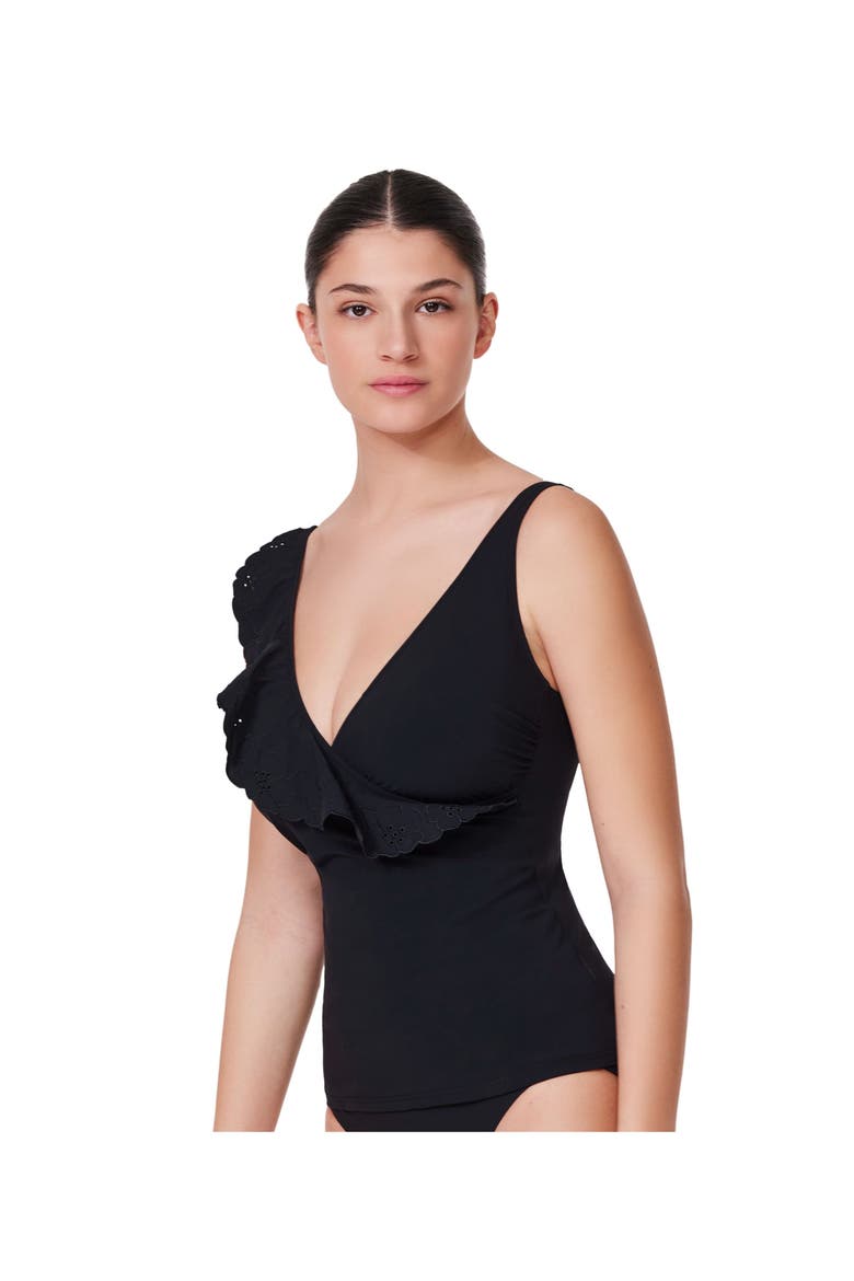 Bachelorette Ruffle V-Neck Surplice Tankini Top, Alternate, color, Black