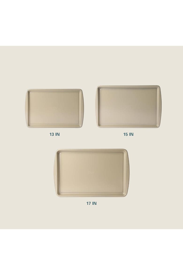 3 Piece Carbon Steel Nonstick Cookie Sheet Set in Gold, Alternate, color, Gold