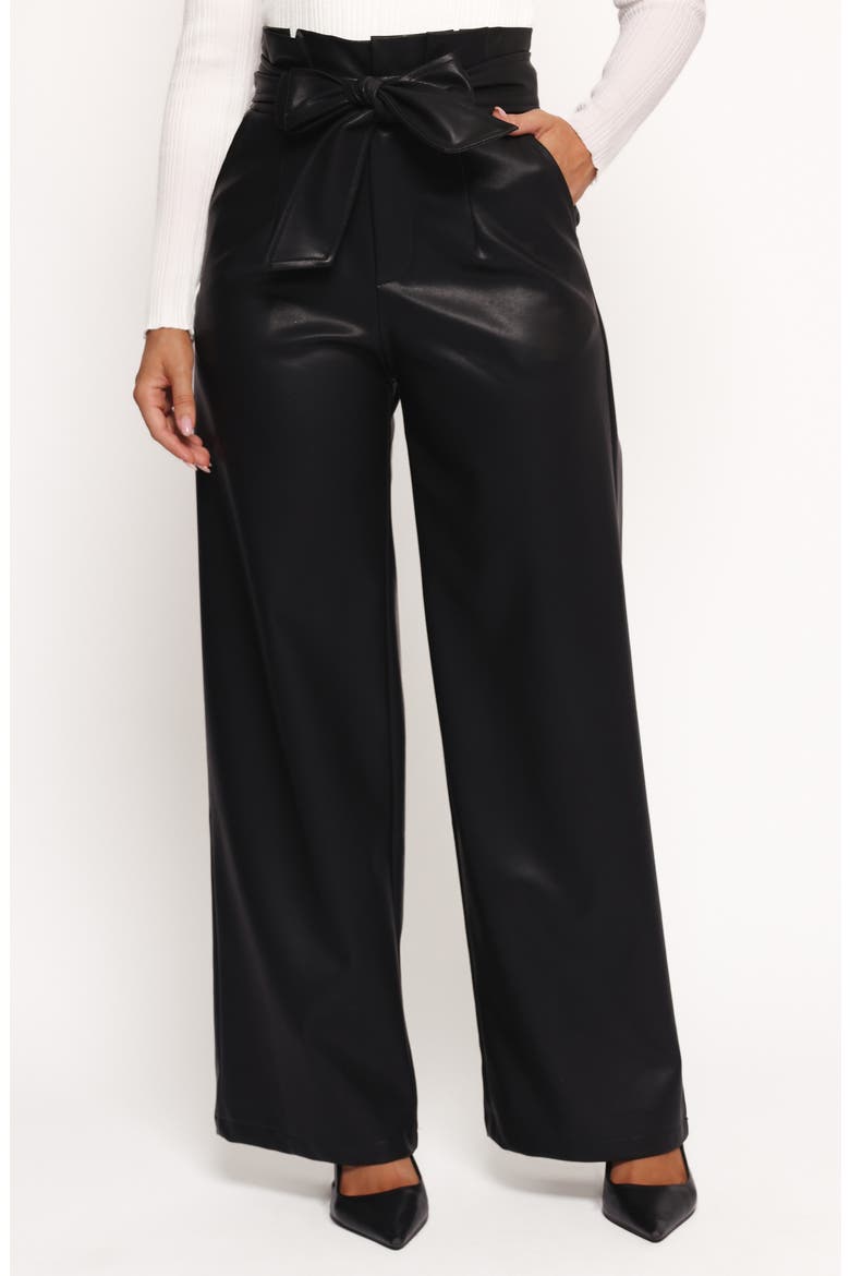 Kieran Tie Waist Faux Leather Wide Leg Pants, Main, color, BLACK