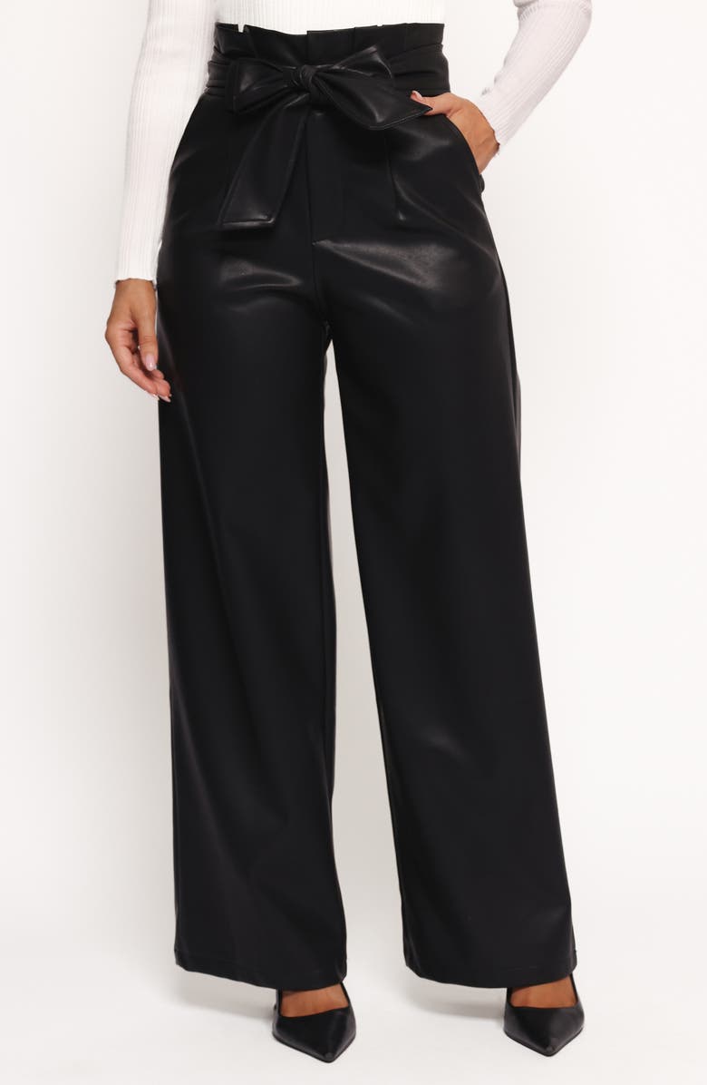 Petal & Pup Kieran Tie Waist Faux Leather Wide Leg Pants, Main, color, Black