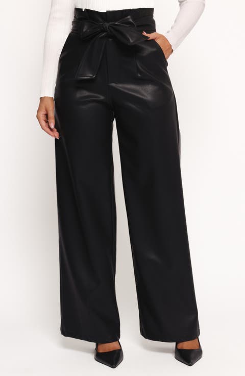 Kieran Tie Waist Faux Leather Wide Leg Pants