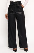 Petal & Pup Kieran Tie Waist Faux Leather Wide Leg Pants