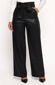 Petal & Pup Kieran Tie Waist Faux Leather Wide Leg Pants