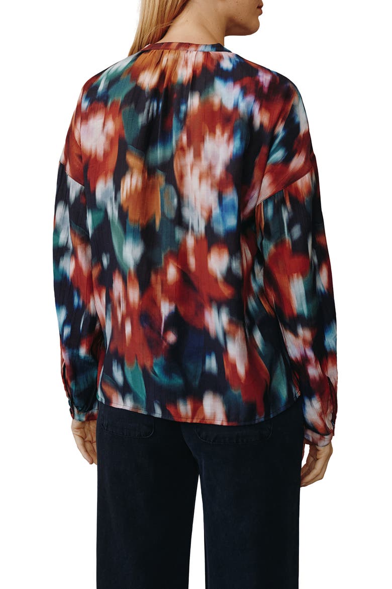 Split Neck Button Down Shirt, Alternate, color, BLURRED FLORAL PRINT