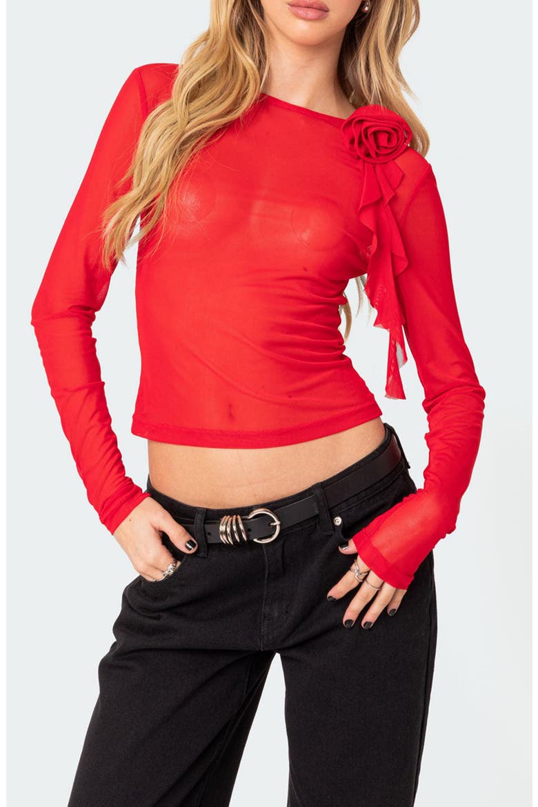 La Rose Sheer Mesh Top, Main, color, RED