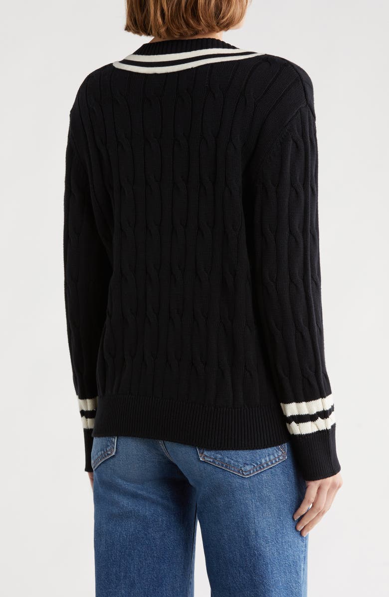 DKNY Tipped Stripe V-Neck Cotton Sweater, Alternate, color,