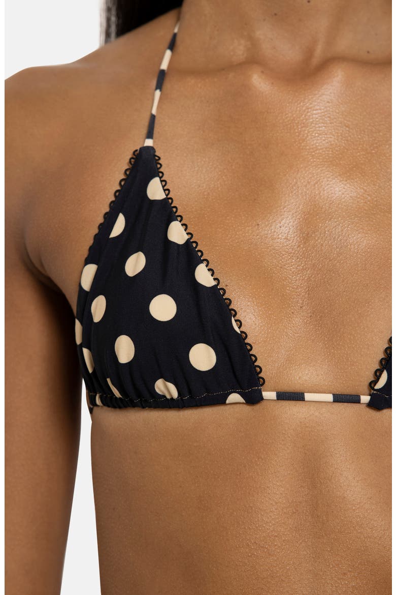 Reversible Polka Dot Picot Trim Triangle Bikini Top, Alternate, color, BLACK