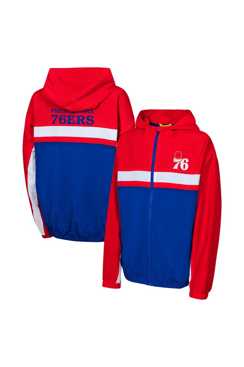 Youth Red Philadelphia 76ers Headliner Windbreaker Full-Zip Hoodie Jacket, Alternate, color, Red