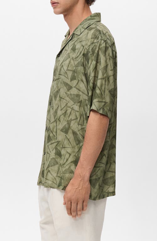 Mango Abstract Print Camp Shirt In Green