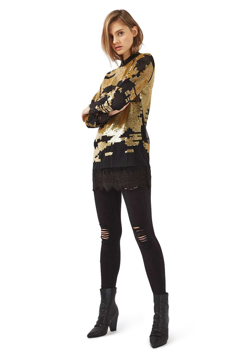 Topshop Ripped High Waist Ankle Skinny Jeans, Alternate, color, 