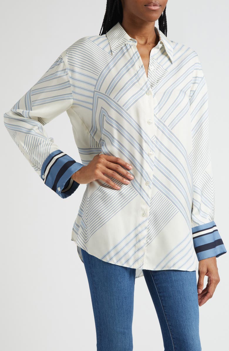 Veronica Beard Delila Stripe Silk Blend Shirt, Alternate, color, Dove Blue Lake Multi