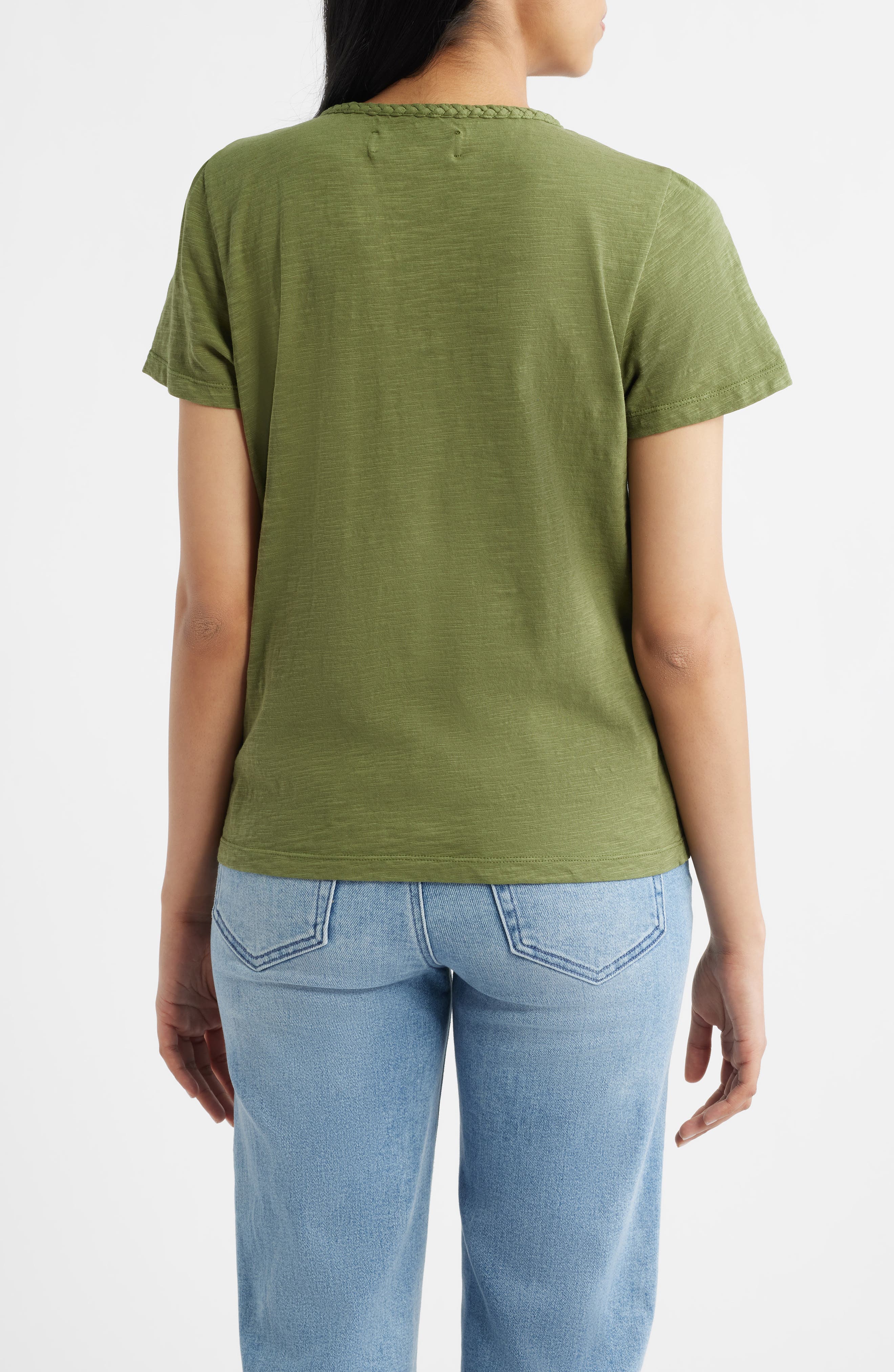 Braided Neck Relaxed Fit Cotton T-Shirt - image 2