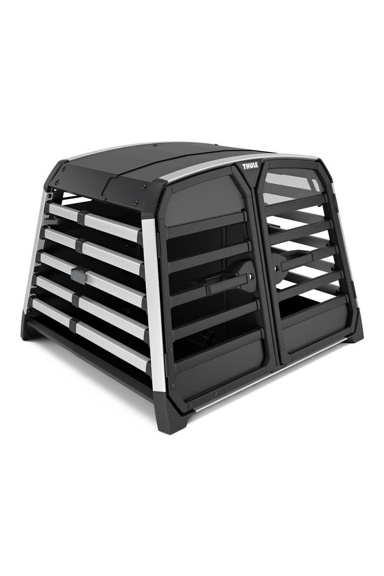 Allax Double Medium Dog Travel Crate, Main, color, BLACK/ SILVER