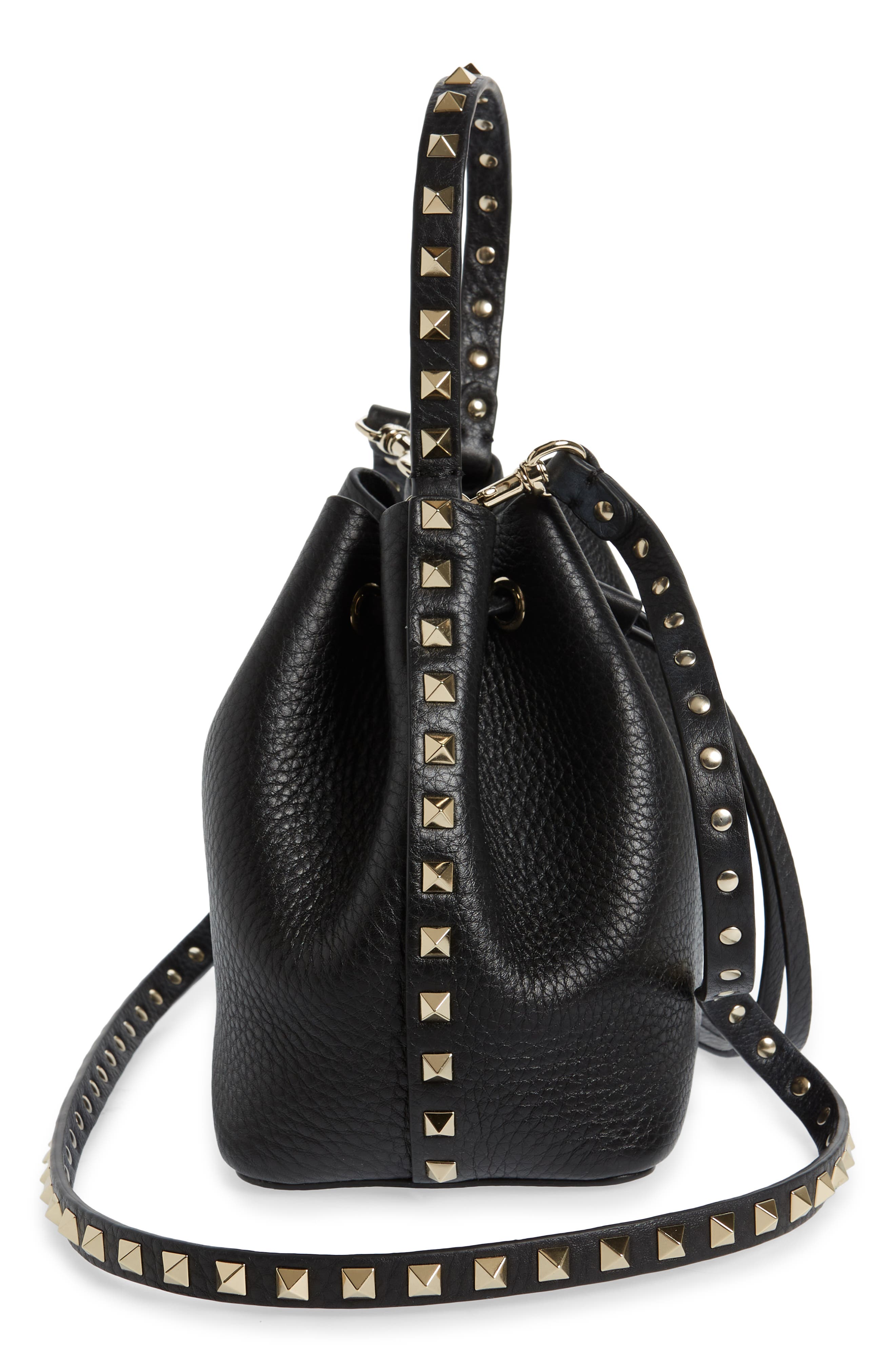 Valentino Garavani Rockstud Leather Bucket Bag, Alternate, color, 