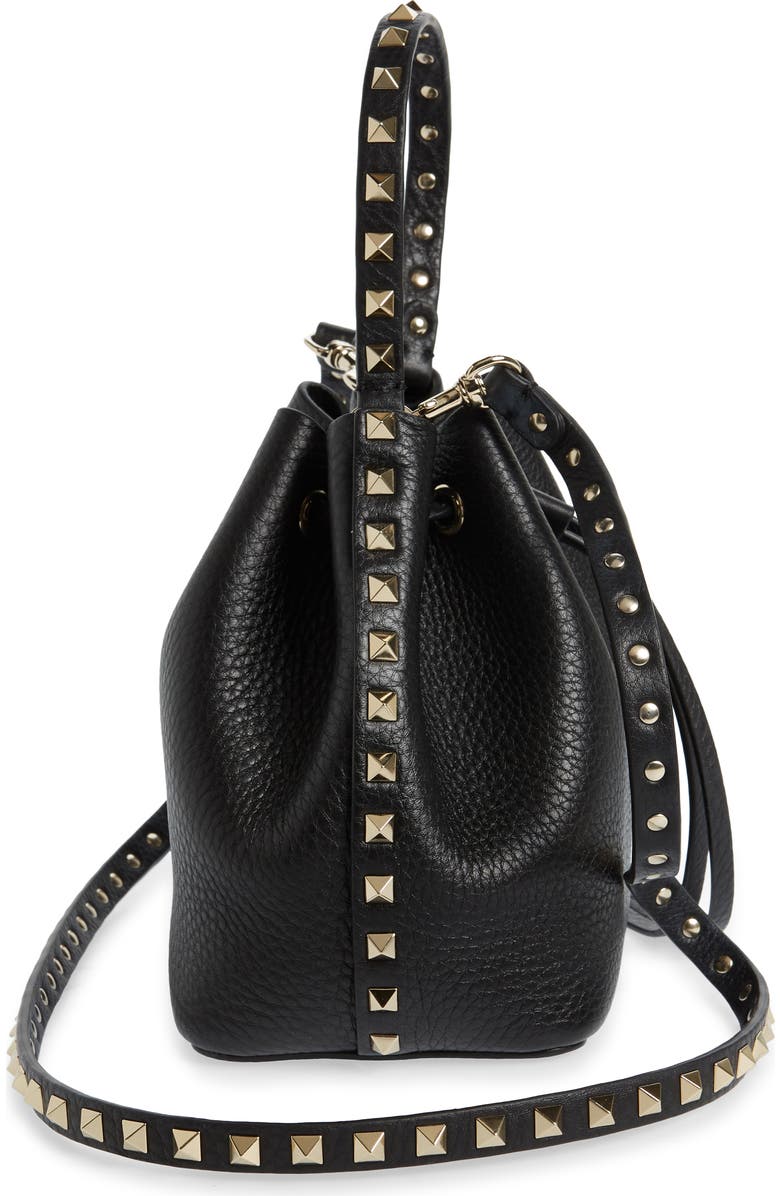 Valentino Garavani Rockstud Leather Bucket Bag, Alternate, color,