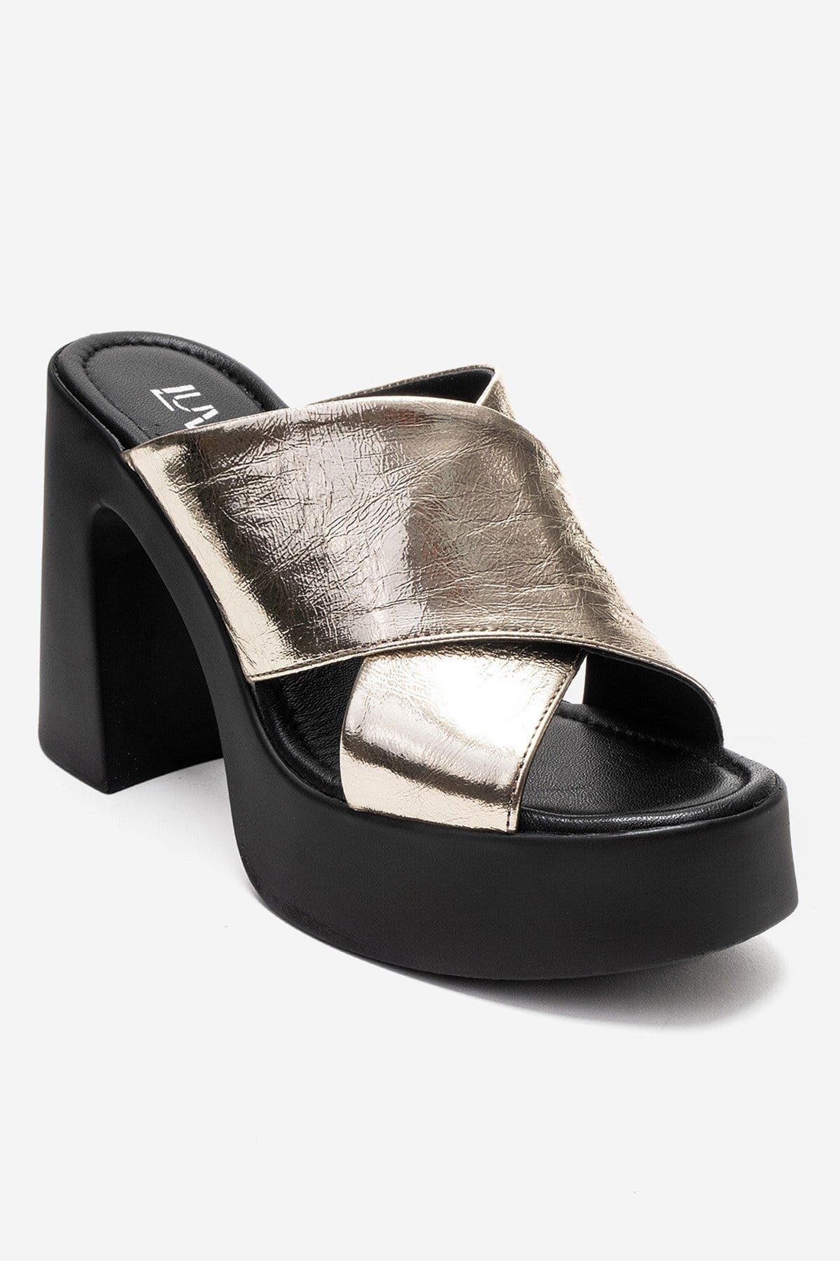 Essenza Leather Platform Block Heel Sandal, Alternate, color, Gold