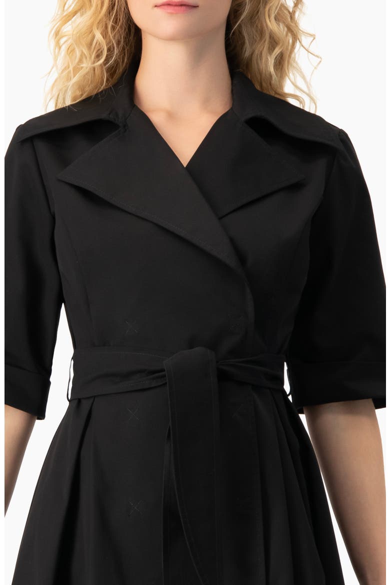 Belted Collared Short-Sleeve Shirt Mini Dress, Alternate, color, Black